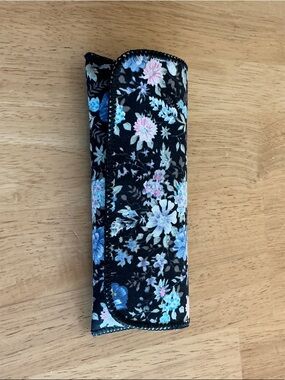 Floral Eyeglass Case in Black with Blue & Pink Flowers